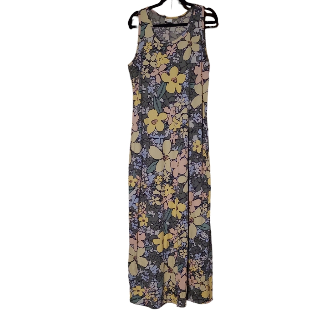 LLR LuLaRoe Dani Sleeveless Maxi Dress Modern Retro Floral Print Plus Sz 2XL
